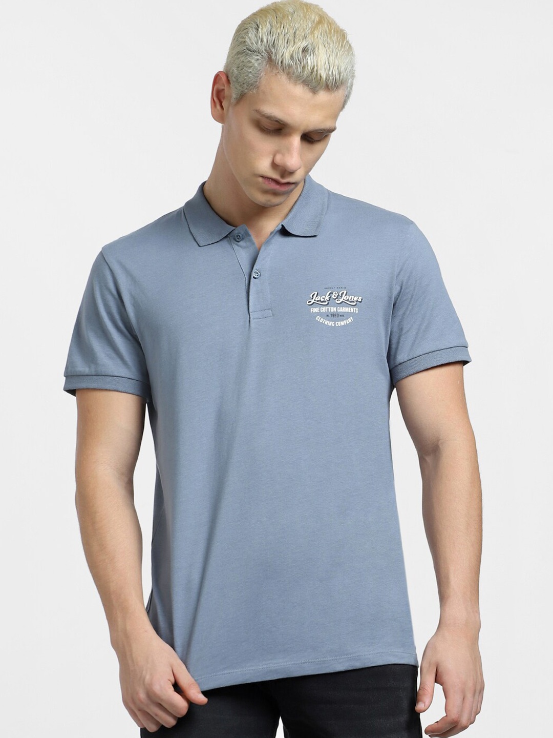 

Jack & Jones Men Polo Collar Slim Fit Cotton T-shirt, Grey