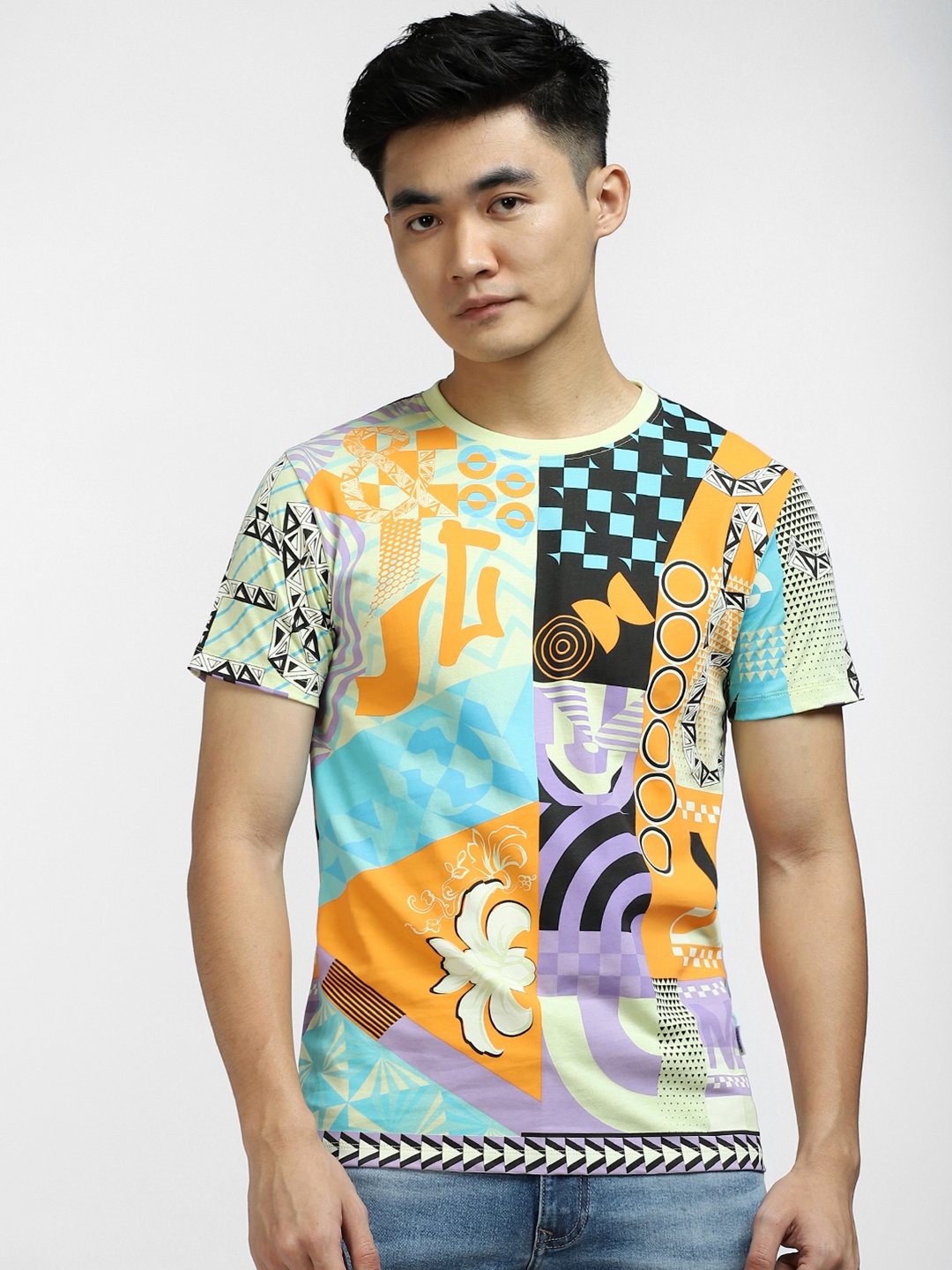 

Jack & Jones Men Printed Cotton T-shirt, Yellow