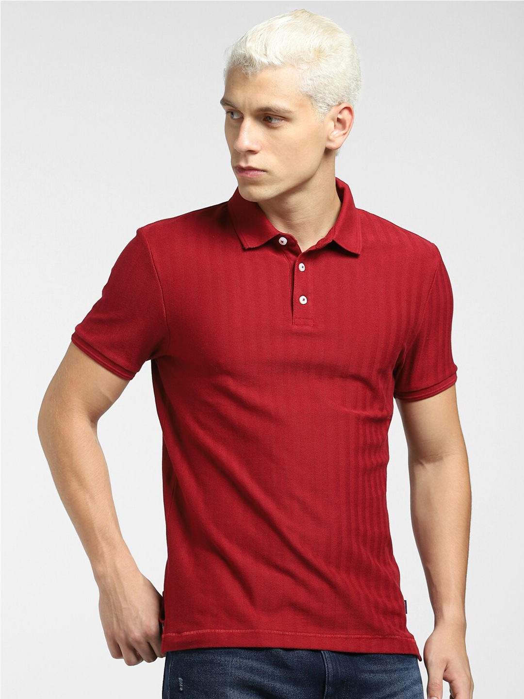 

Jack & Jones Men Maroon Polo Collar Slim Fit T-shirt