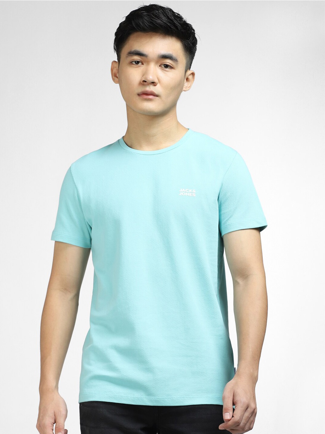 

Jack & Jones Men Round Neck Slim Fit Cotton T-shirt, Blue