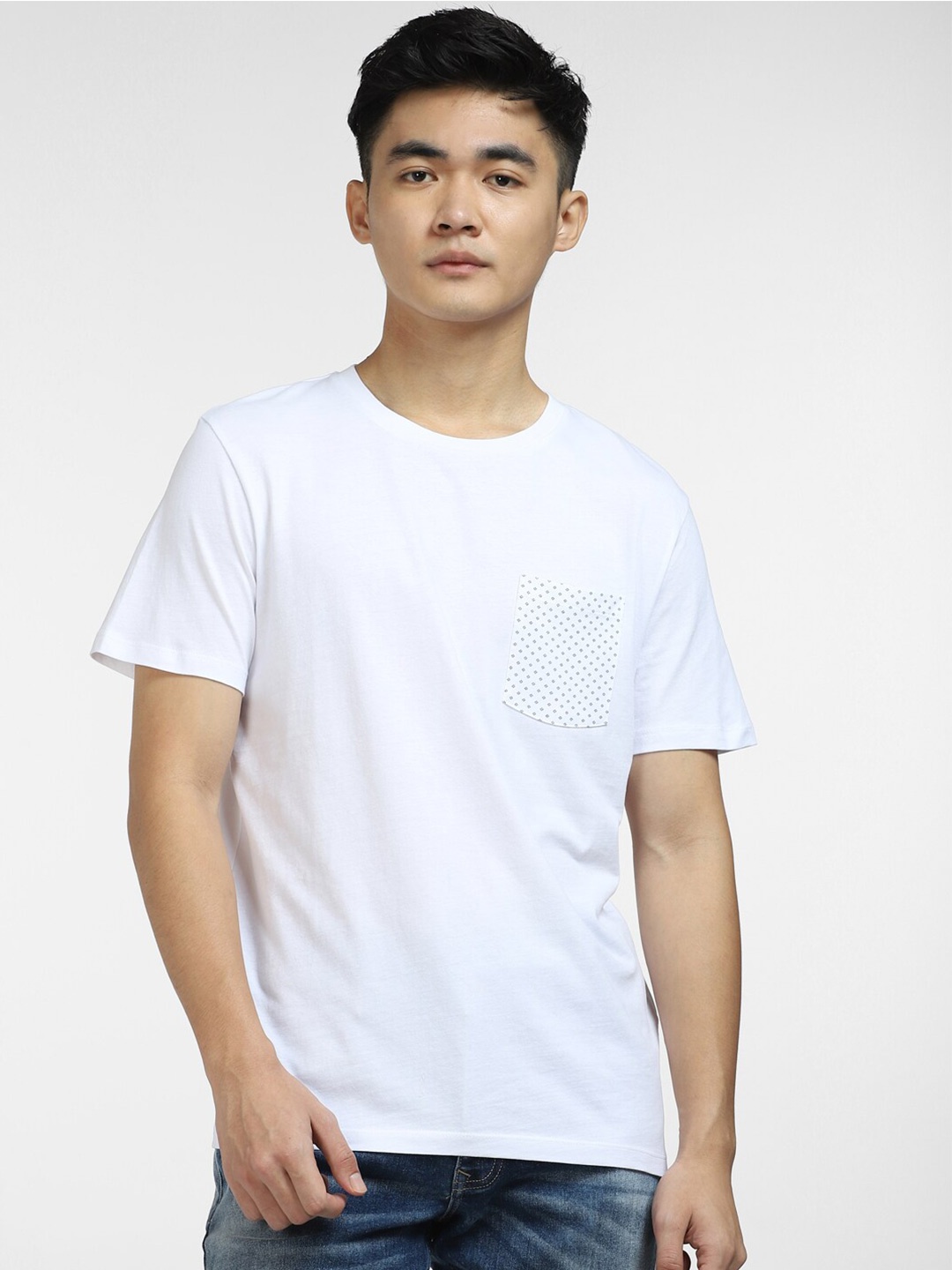 

Jack & Jones Men Round Neck Slim Fit Cotton T-shirt, White
