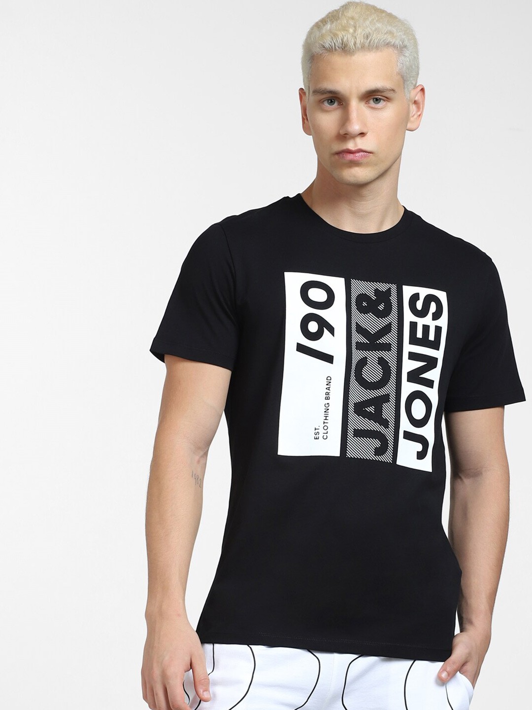 

Jack & Jones Men Typography Printed Slim Fit Cotton T-shirt, Black