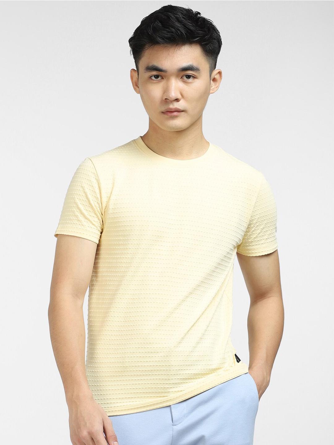 

Jack & Jones Men Round Neck Slim Fit Cotton T-shirt, Yellow