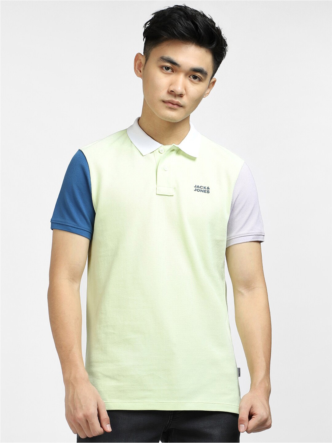 

Jack & Jones Men Colourblocked Polo Collar Cotton T-shirt, Green