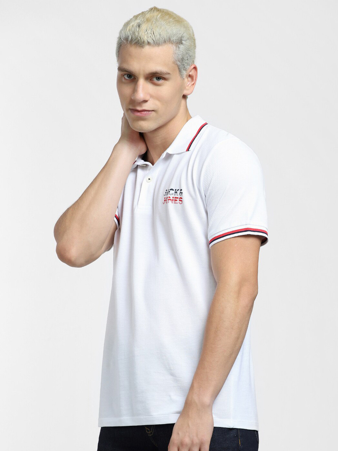 

Jack & Jones Men Polo Collar Slim Fit Cotton T-shirt, White