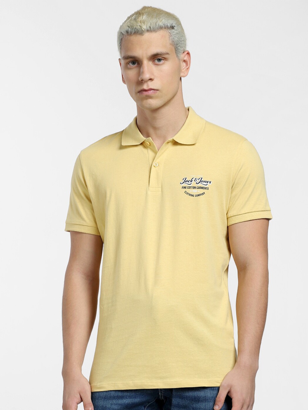 

Jack & Jones Men Polo Collar Slim Fit Cotton T-shirt, Yellow