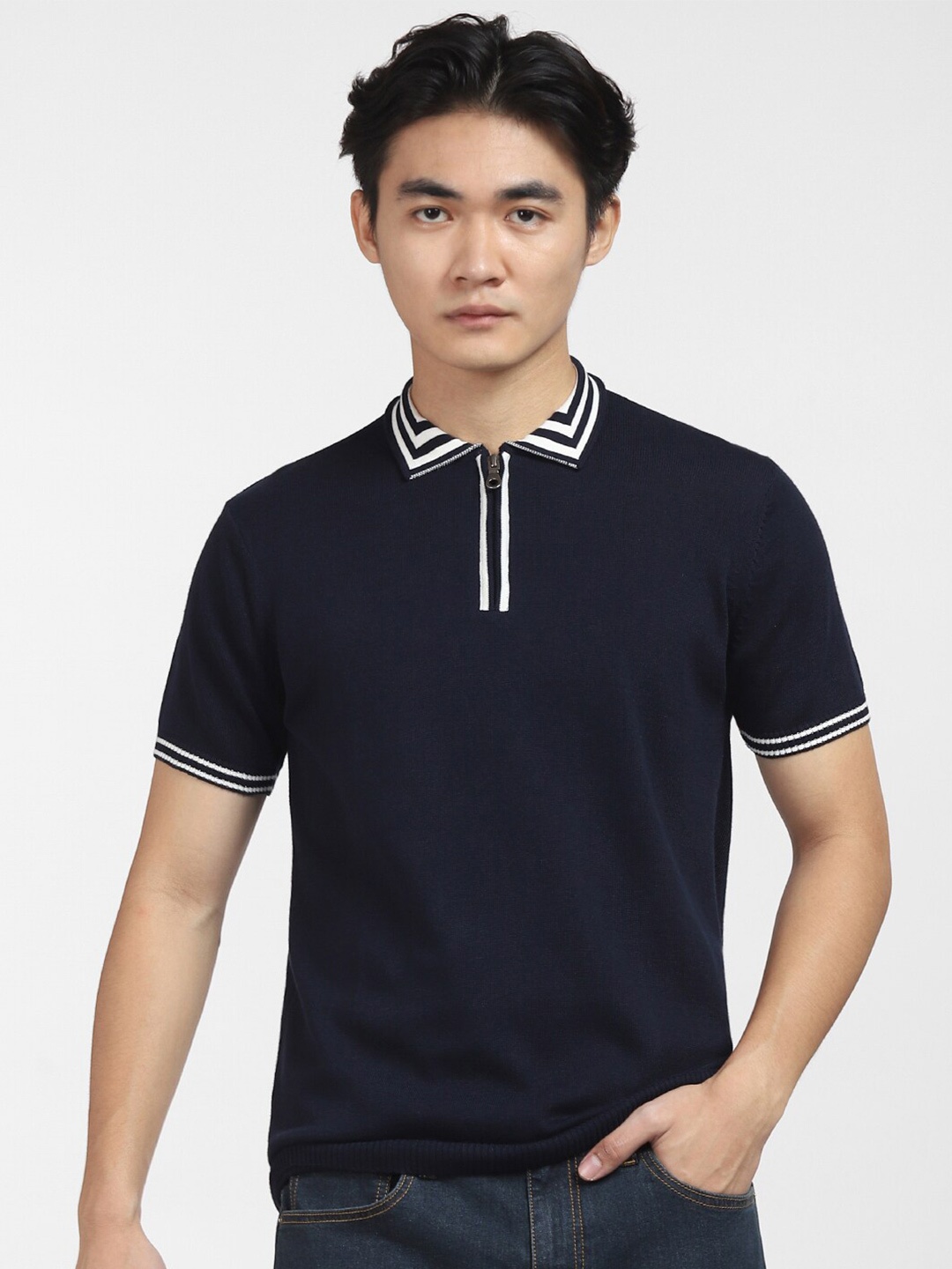 

Jack & Jones Men Polo Collar Cotton T-shirt, Navy blue