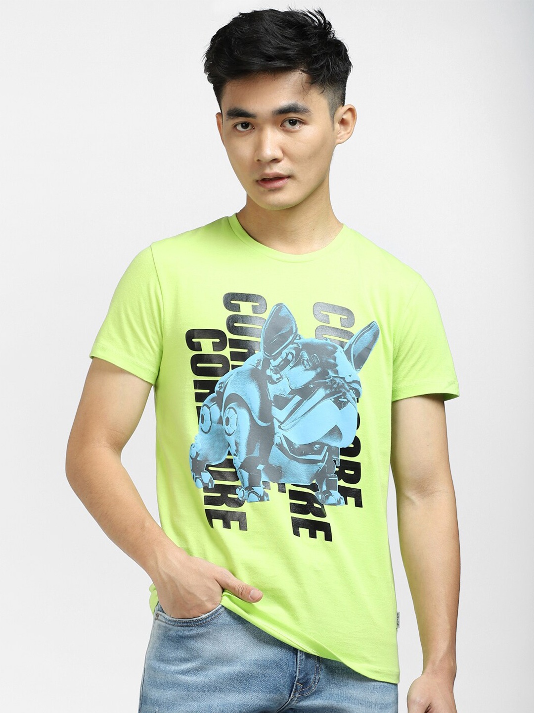 

Jack & Jones Men Graphic Printed Slim Fit Cotton T-shirt, Green