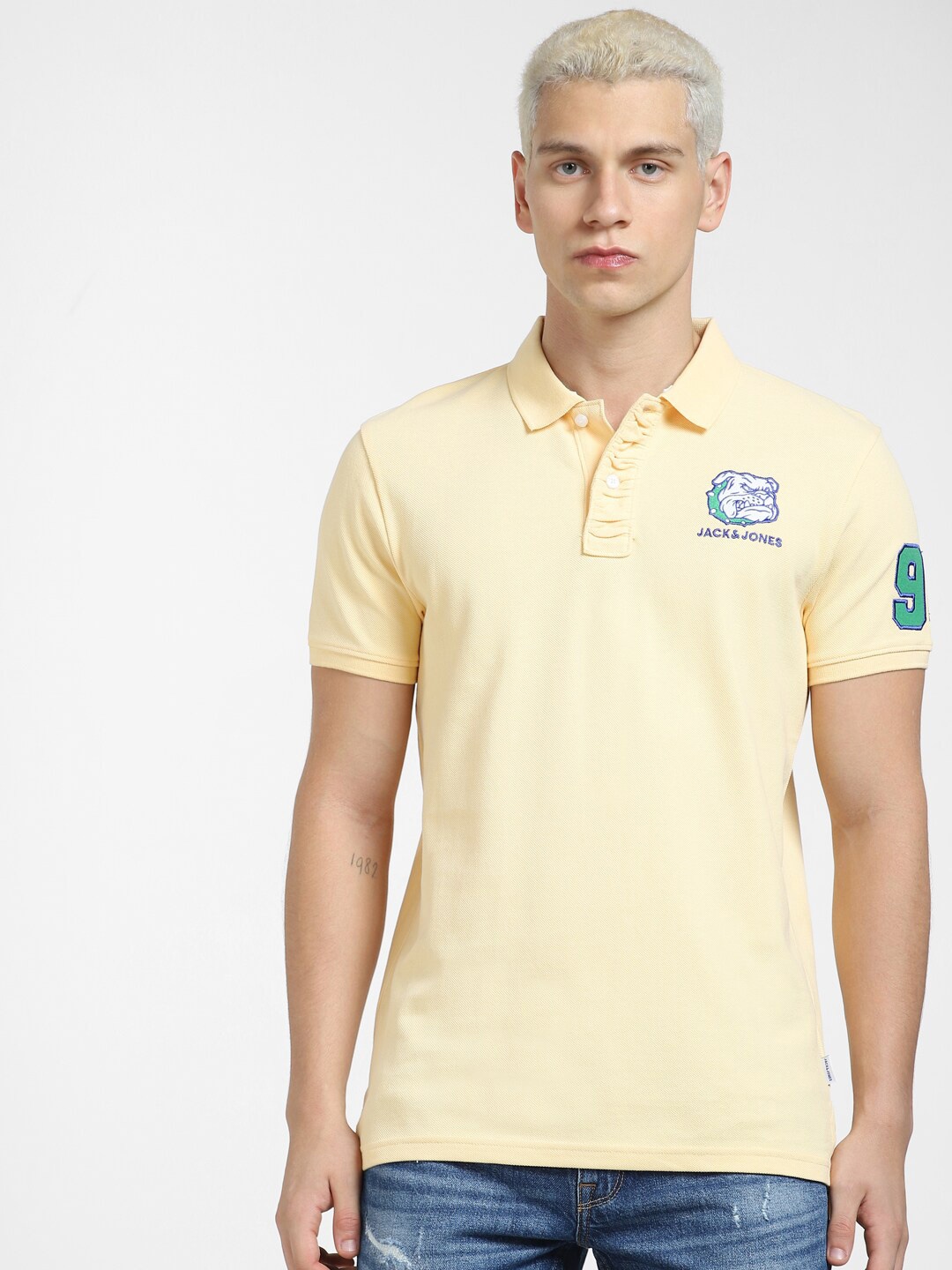 

Jack & Jones Men Polo Collar Cotton T-shirt, Yellow