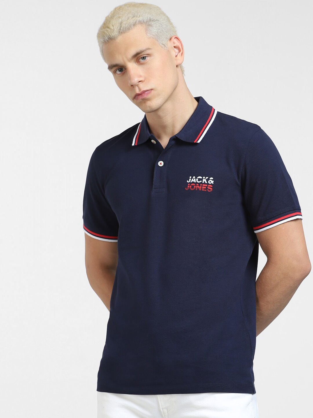 

Jack & Jones Men Cotton Polo Collar T-shirt, Navy blue