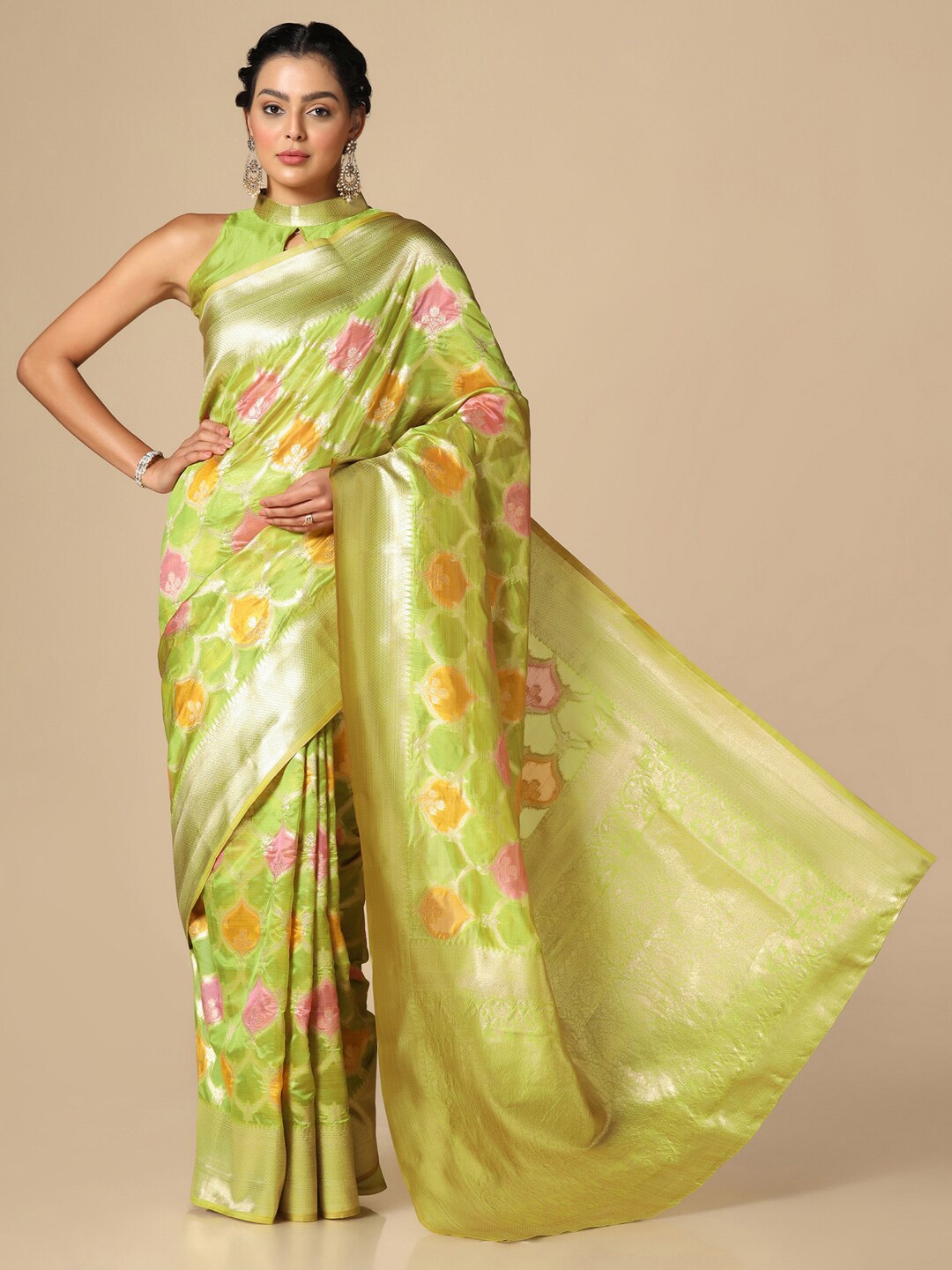 

Satrani Woven Design Zari Organza Banarasi Saree, Green
