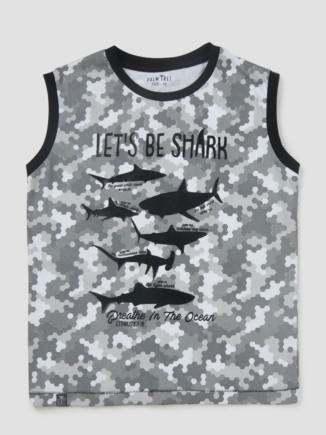 

Palm Tree Boys Printed Sleeveless Cotton T-shirt, White