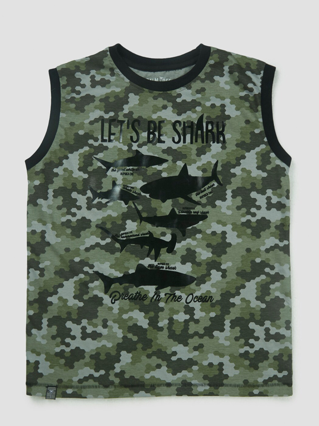 

Palm Tree Boys Camouflage Printed Cotton T-shirt, Olive