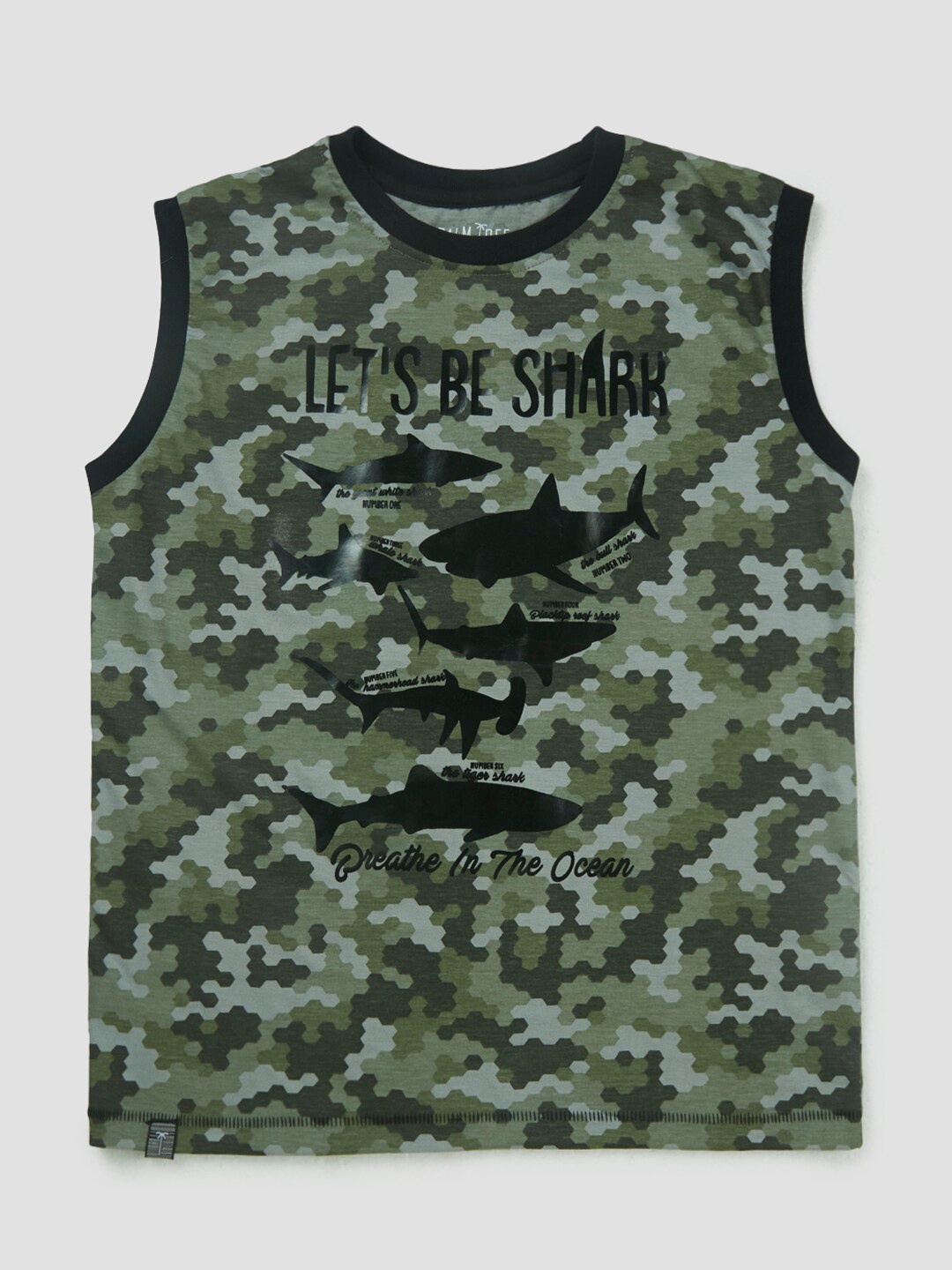 

Palm Tree Boys Cotton Camouflage Printed T-shirt, Olive
