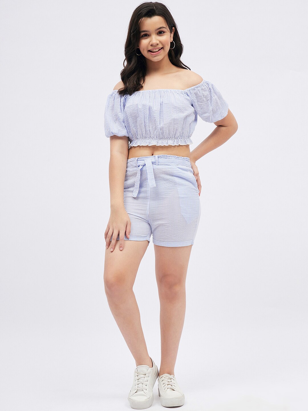 

luyk Girls Striped Pure Cotton Top with Shorts, Blue