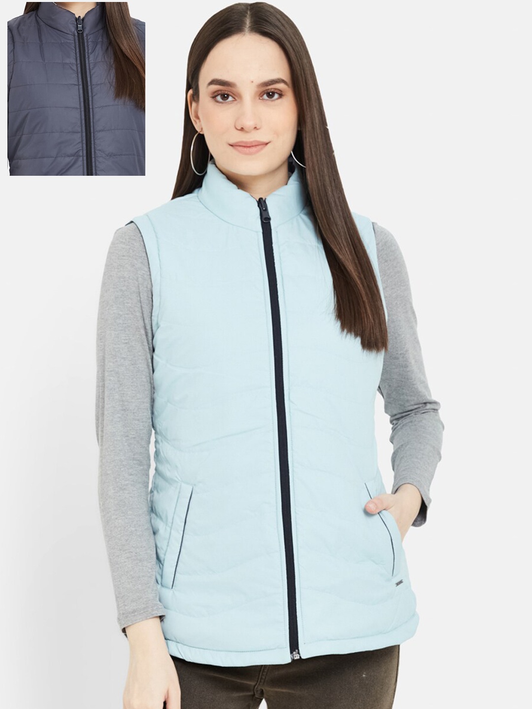 

Duke Women Solid Sleeveless Reversible Padded Jacket, Turquoise blue
