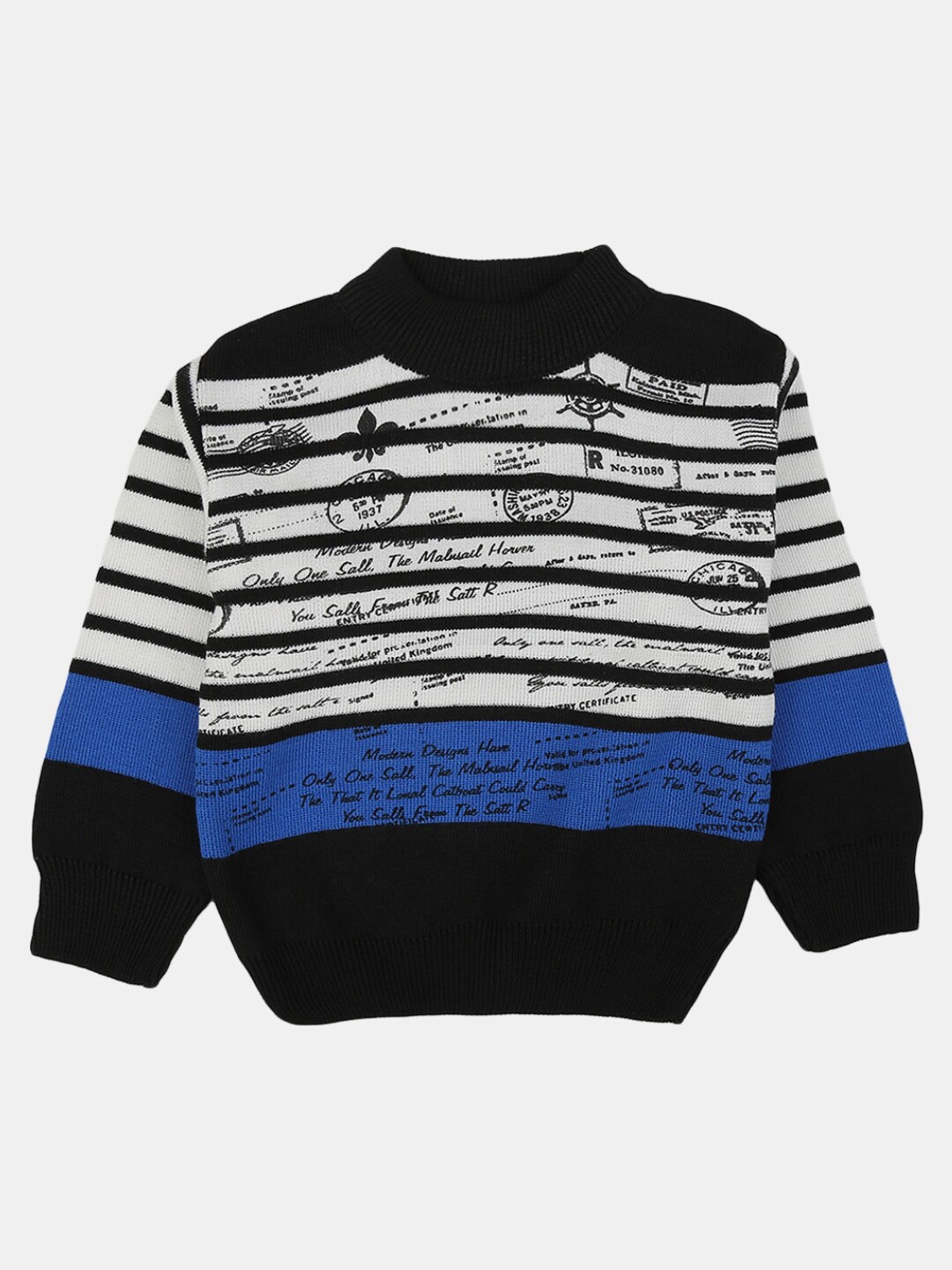 

V-Mart Boys Striped Fleece Pullover Sweater, Black