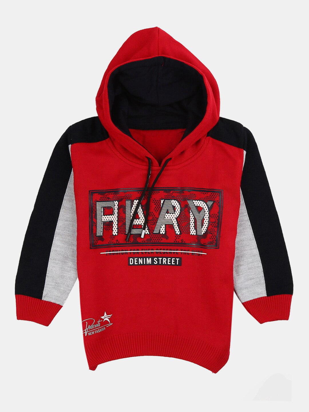 

V-Mart Boys Printed Hooded Fleece Sweatshirt, Red
