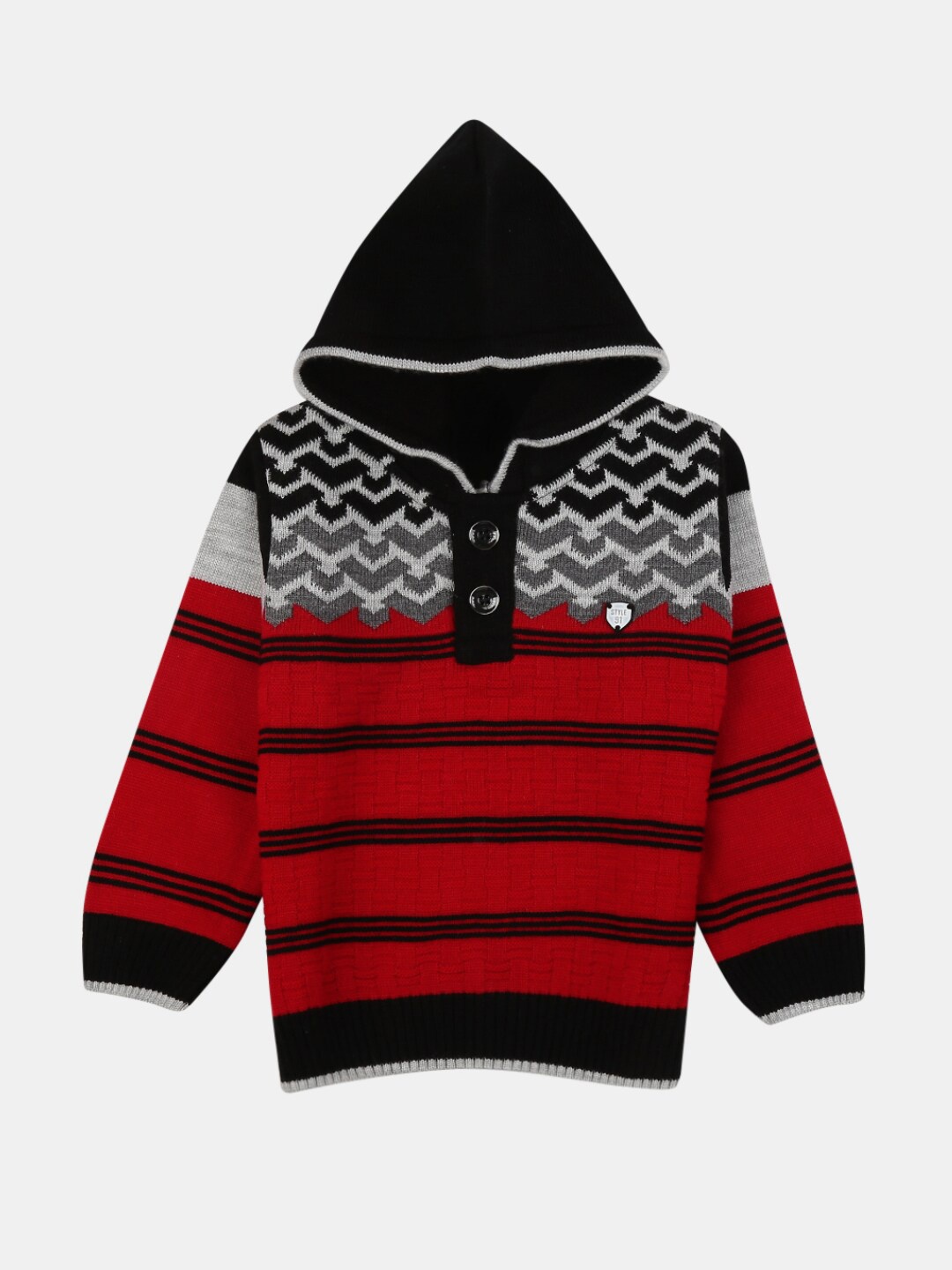

V-Mart Boys Fleece Striped Hooded Sweatshirt, Red