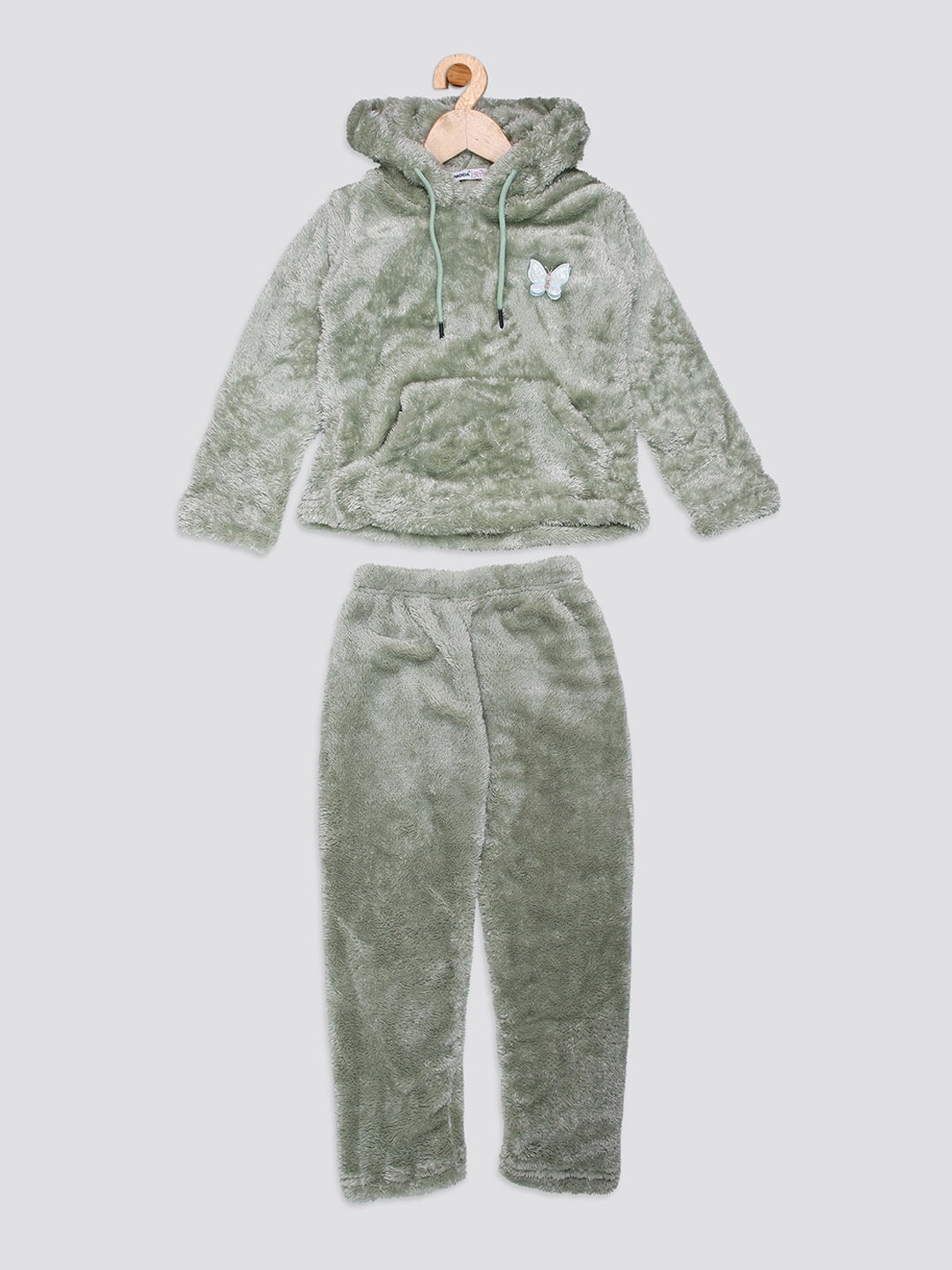 

Nins Moda Girls Butterfly Embellished Hooded Fleece Tracksuits, Sea green