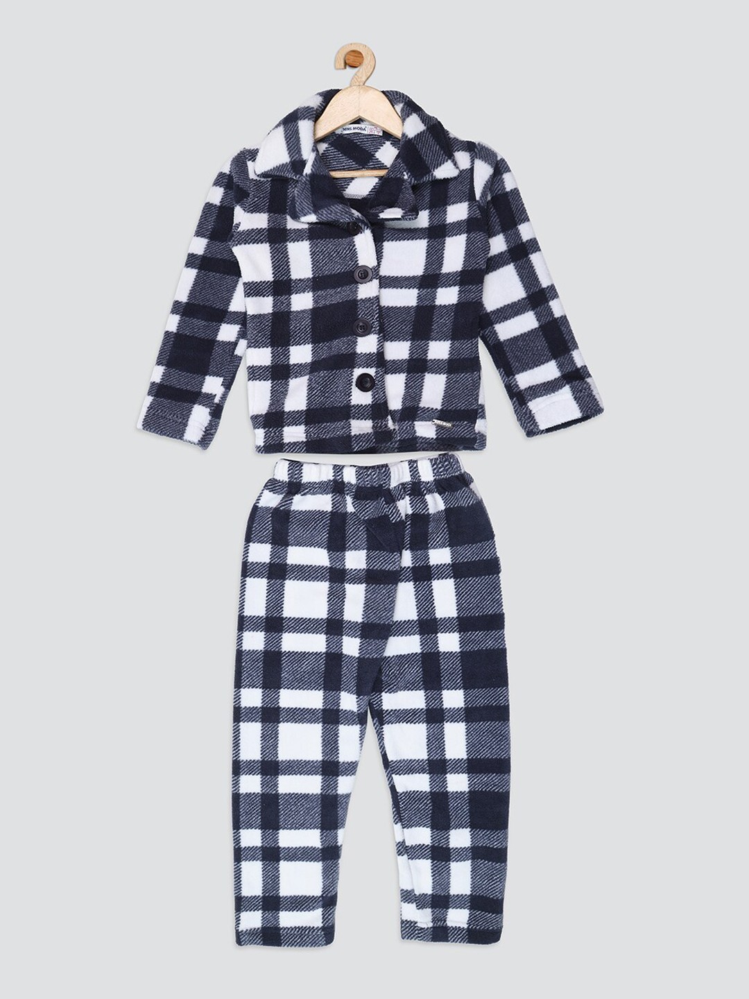 

Nins Moda Girls Checked Fleece Full Sleeve Tracksuit, Navy blue