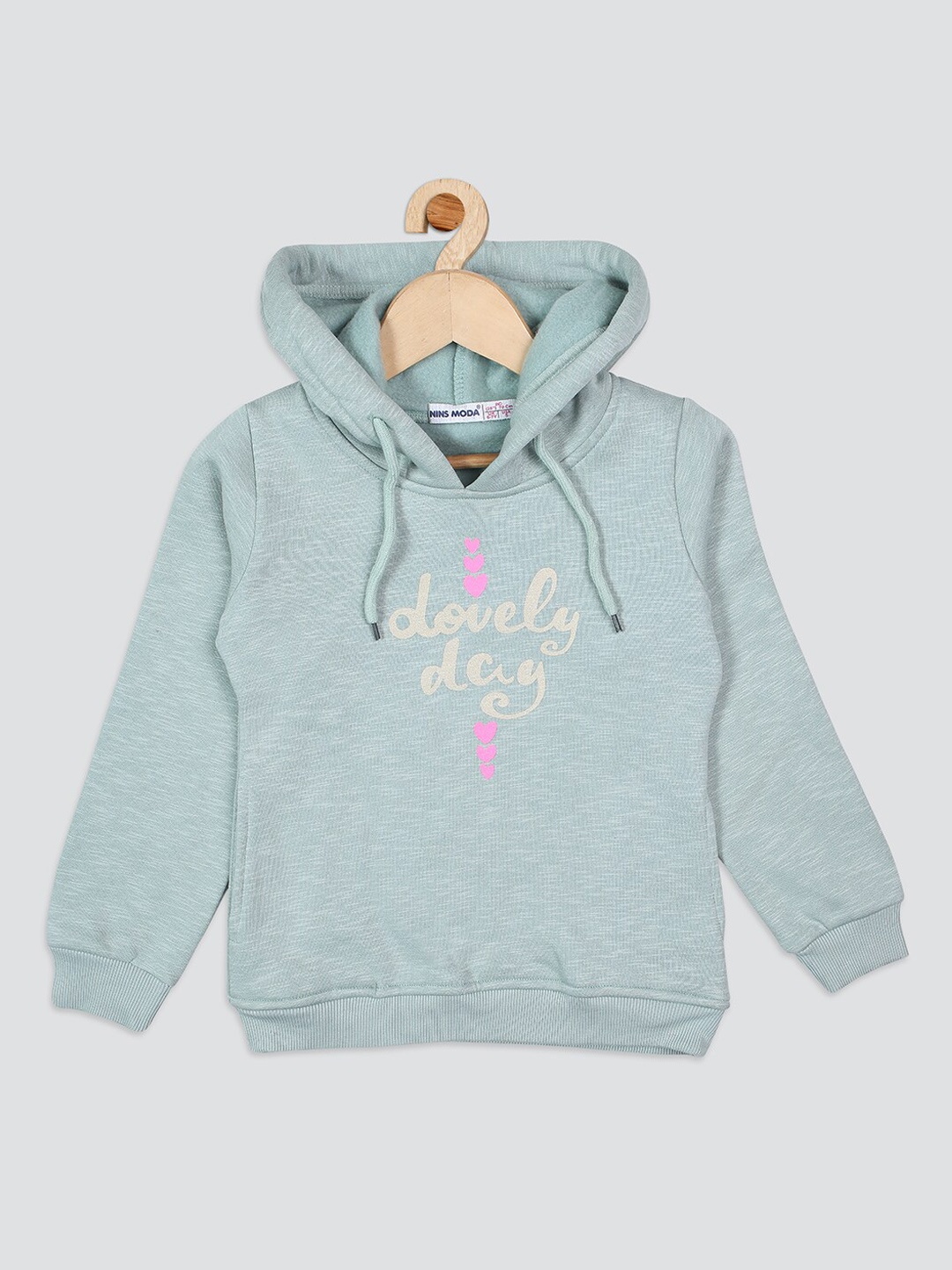 

Nins Moda Girls Printed Fleece Hooded Tracksuits, Sea green