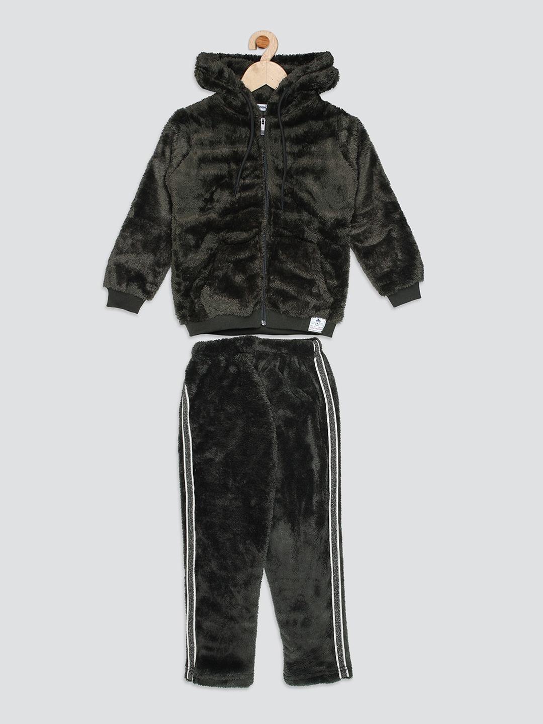 

Nins Moda Girls Fleece Hooded Tracksuit, Olive