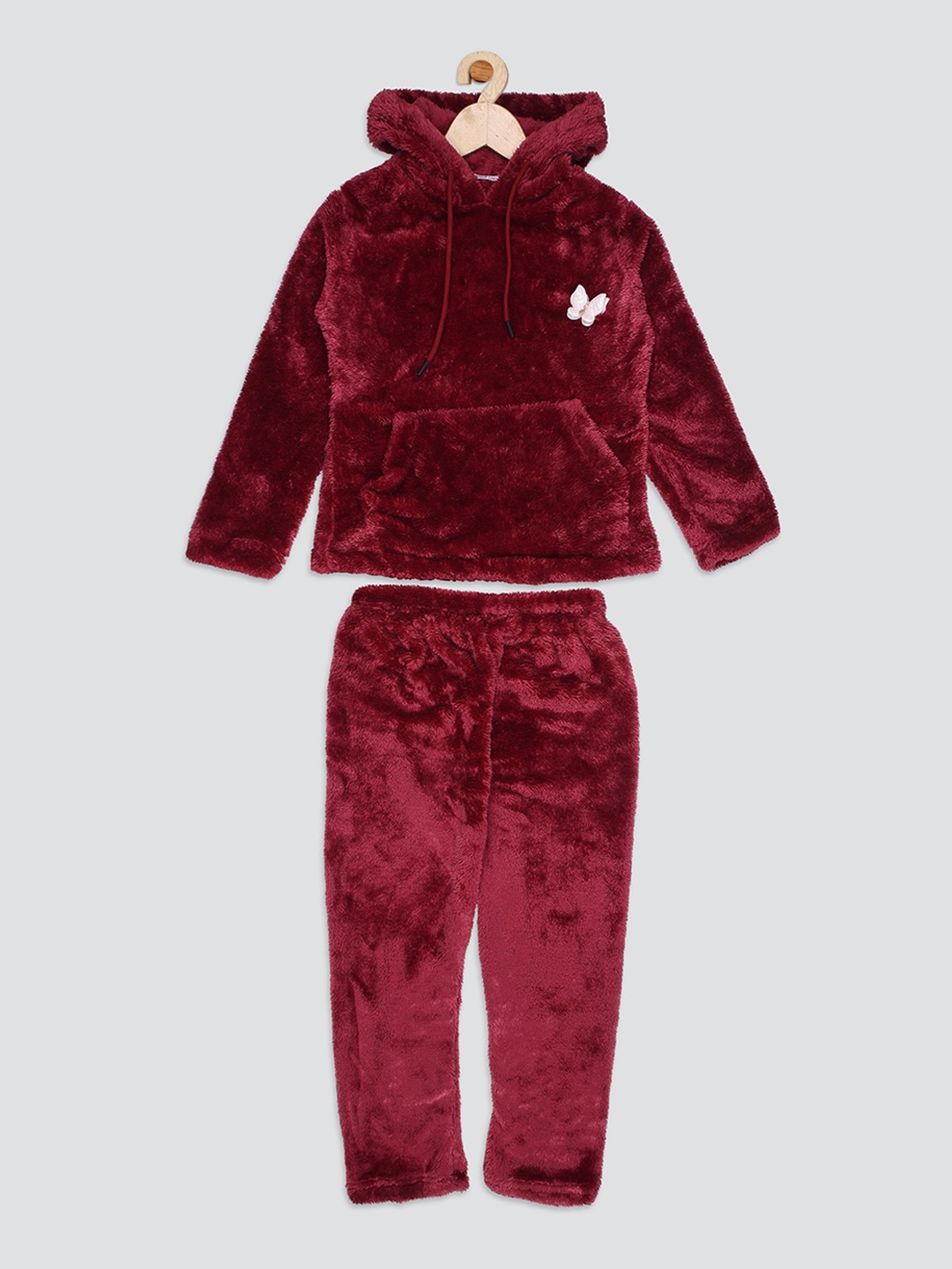 

Nins Moda Girls Butterfly Embellished Fleece Hooded Tracksuit, Maroon