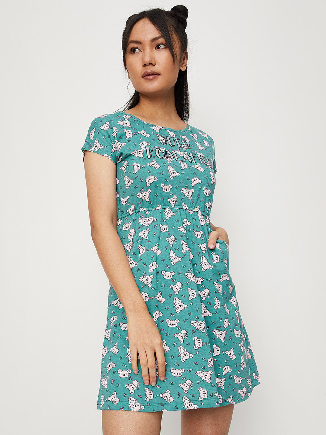 

max Women Printed Pure Cotton Nightdress, Teal