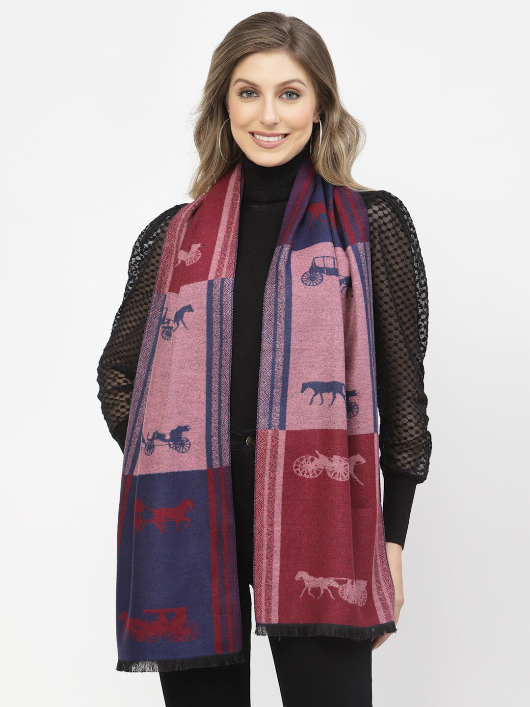 

Calvadoss Women Woven Design Stole, Navy blue
