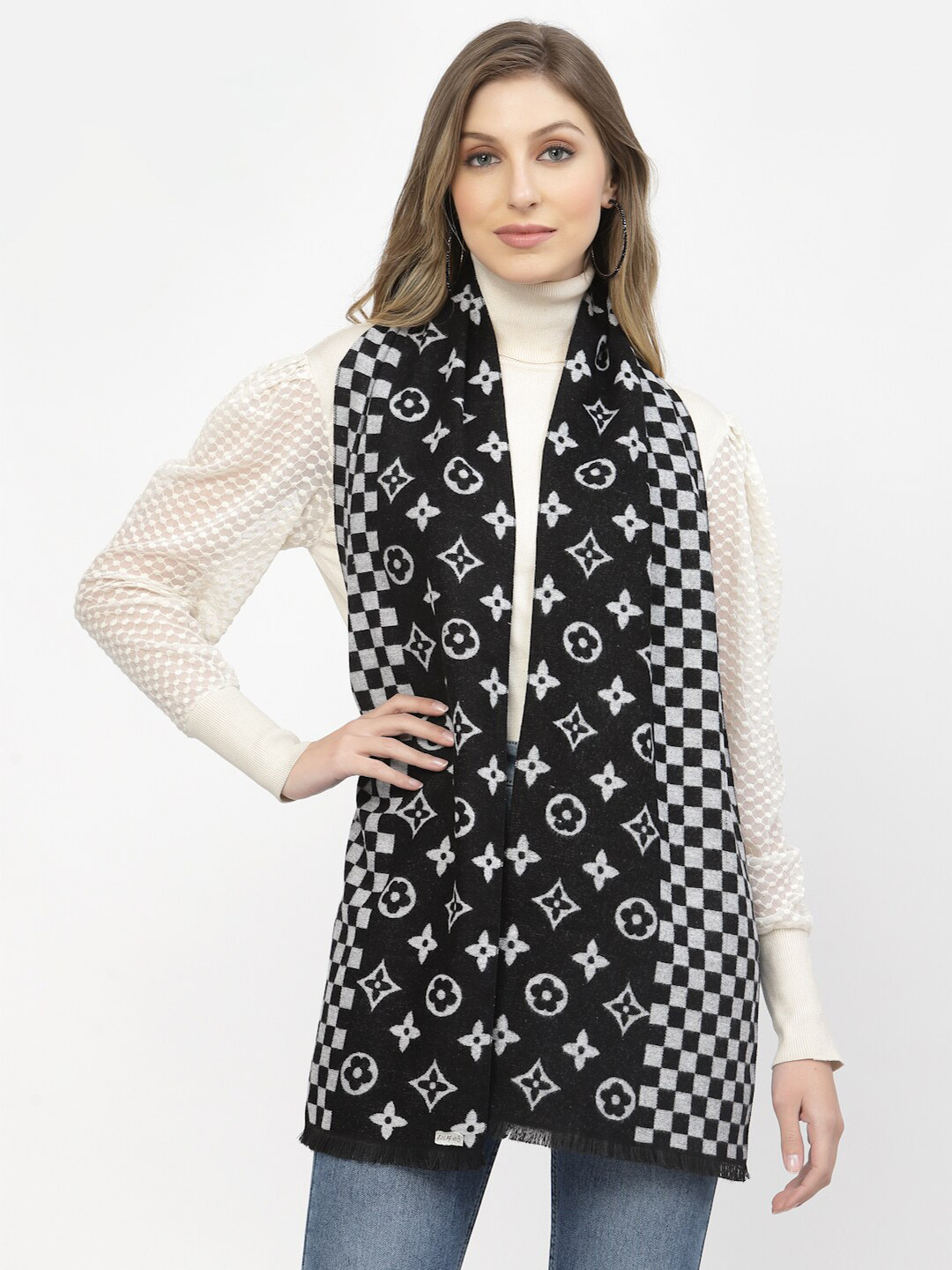 

Calvadoss Women Woven Design Stole, Black