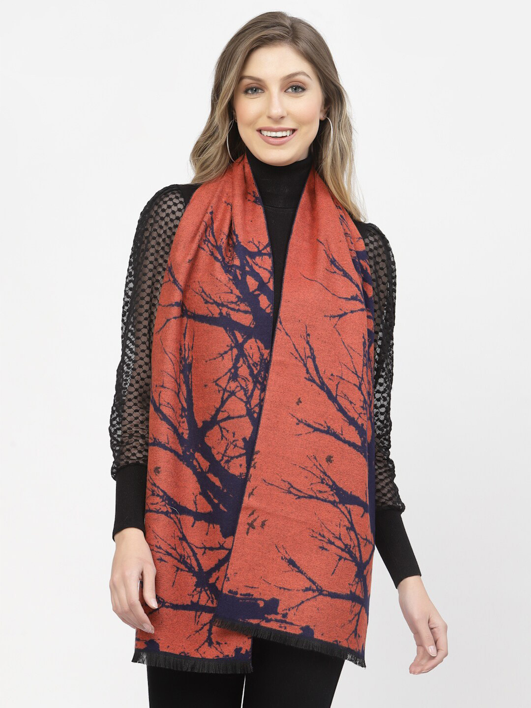 

Calvadoss Women Woven Design Stole, Navy blue