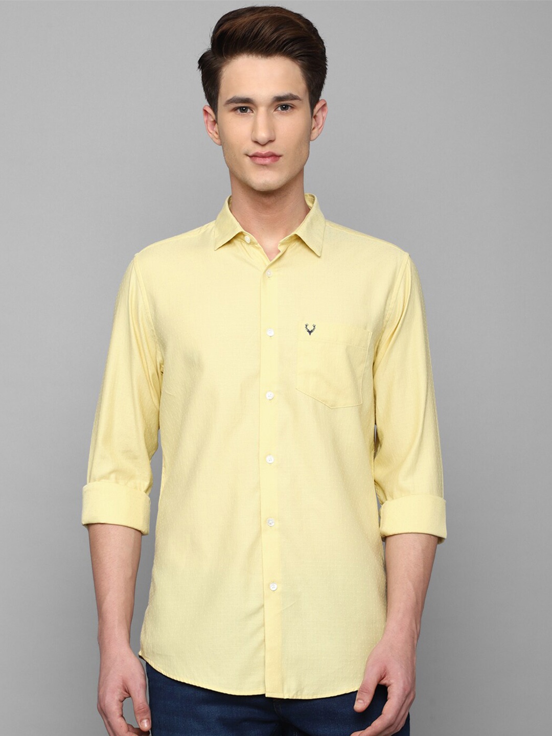 

Allen Solly Men Slim Fit Pure Cotton Casual Shirt, Yellow