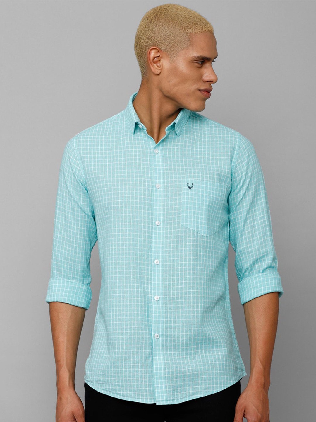 

Allen Solly Men Slim Fit Grid Tattersall Checks Checked Casual Shirt, Blue