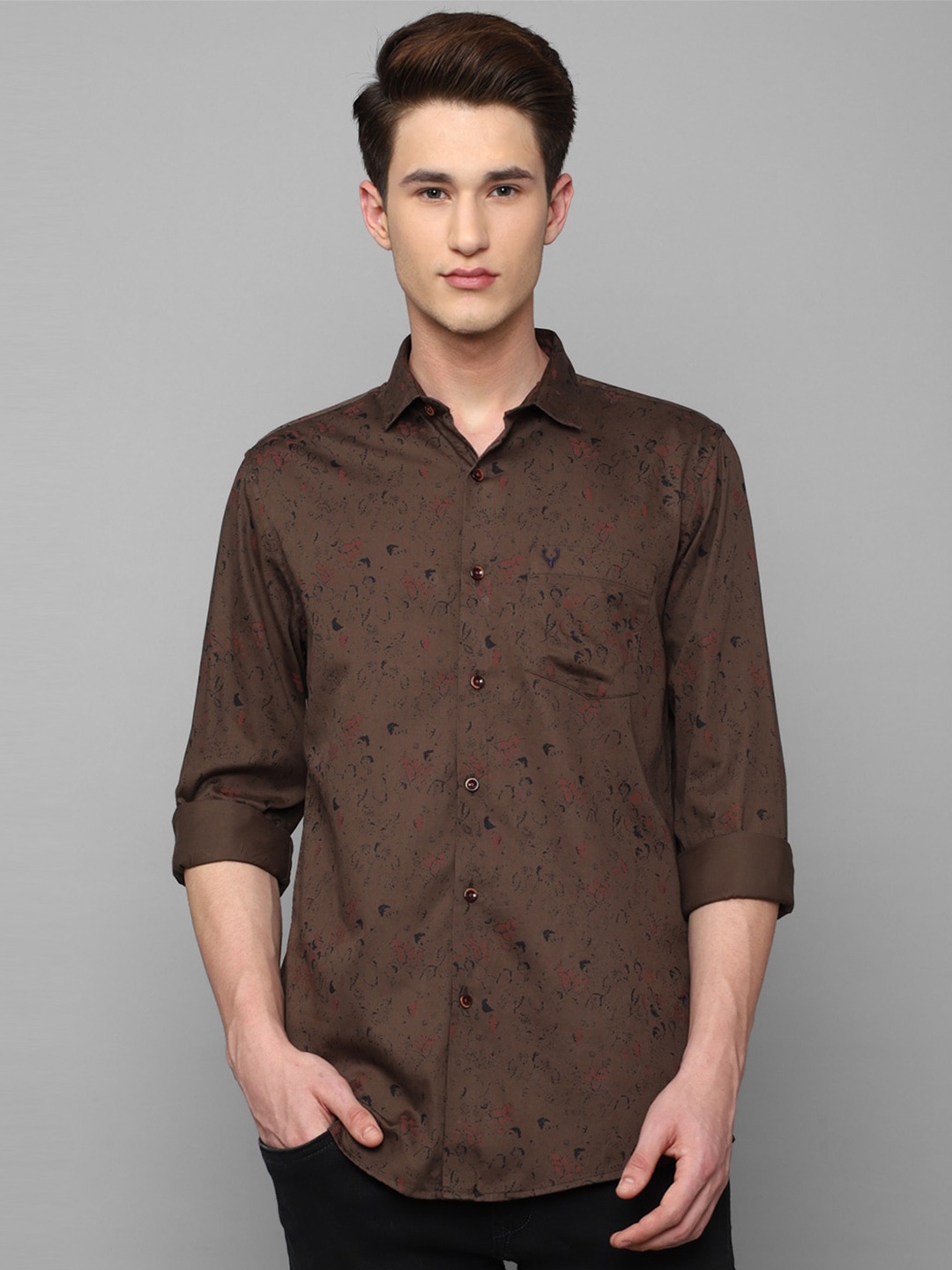 

Allen Solly Men Slim Fit Printed Pure Cotton Casual Shirt, Brown