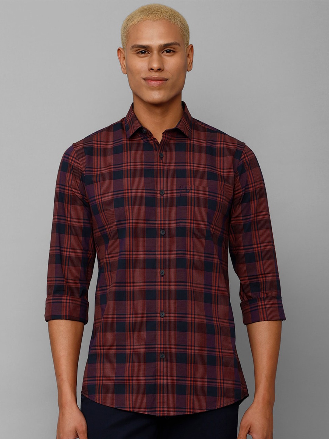 

Allen Solly Men Slim Fit Checked Pure Cotton Casual Shirt, Maroon