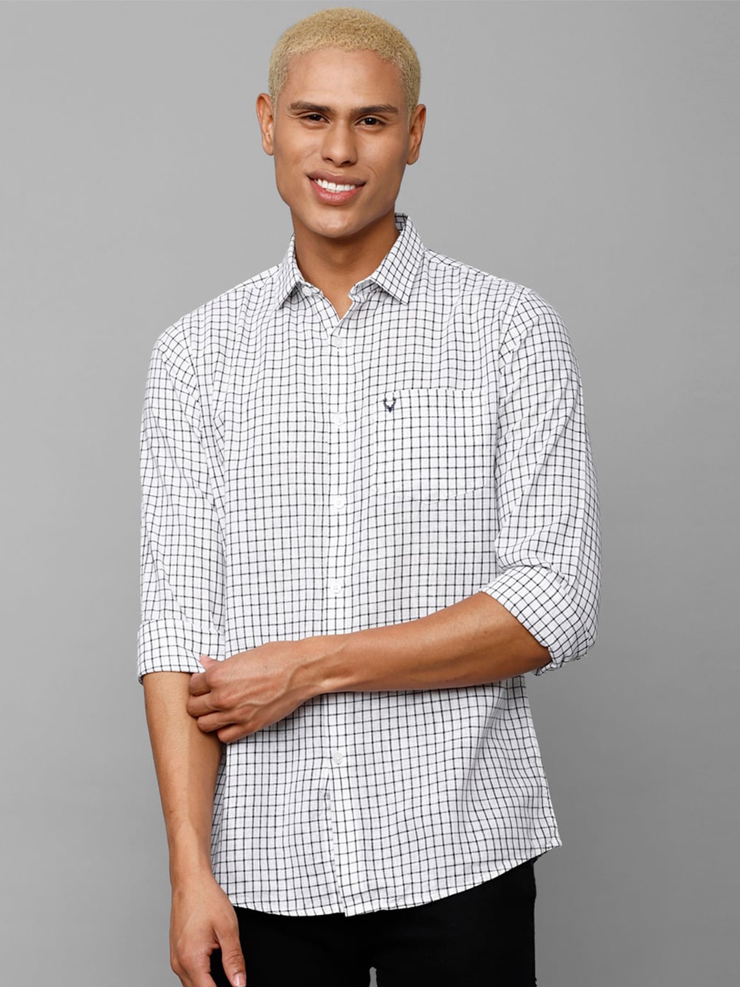 

Allen Solly Men Slim Fit Grid Tattersall Checks Checked Casual Shirt, Grey