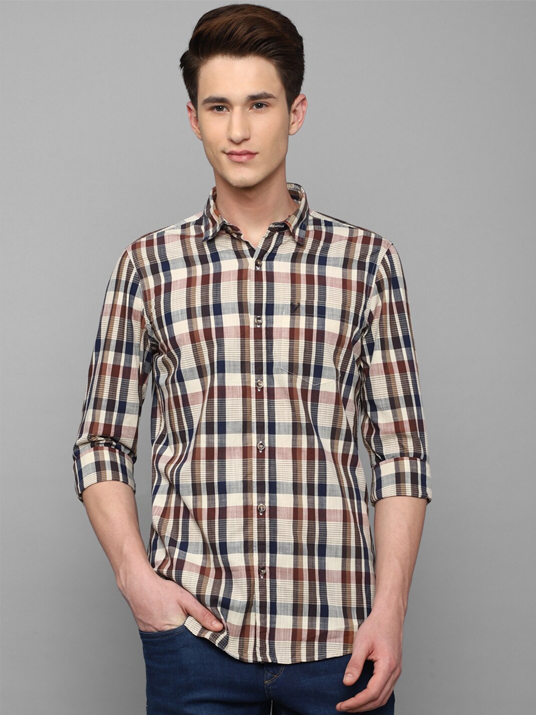 

Allen Solly Men Tartan Checked Casual Cotton Shirt, Beige