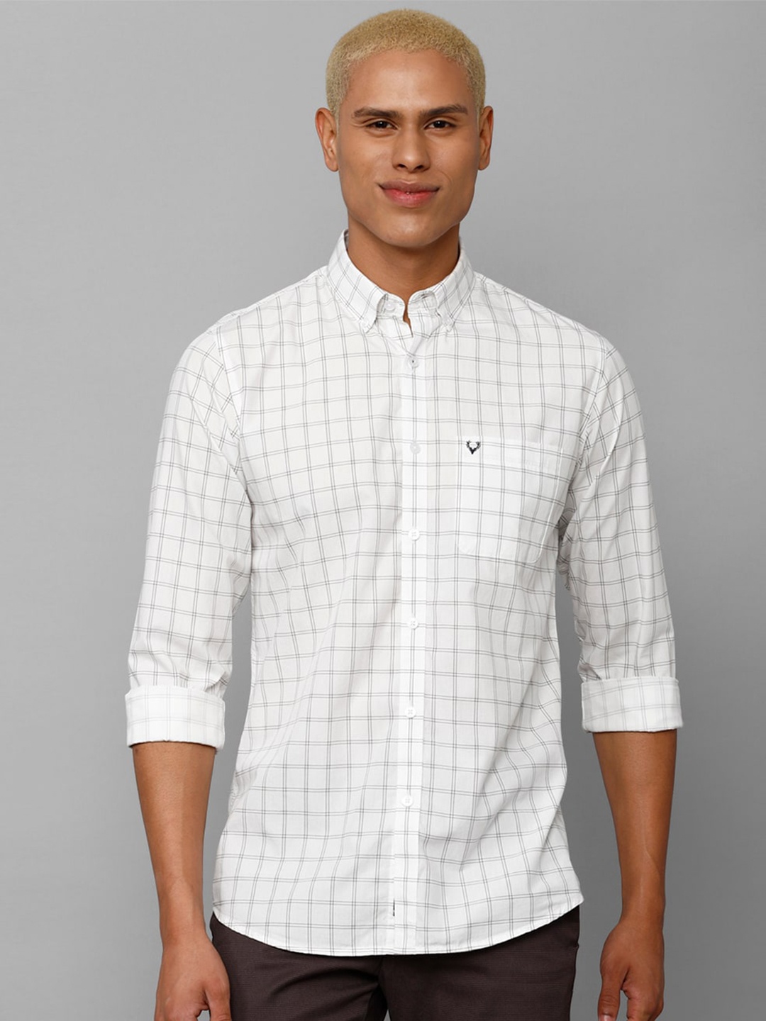 

Allen Solly Men Slim Fit Grid Button-Down Collar Checked Casual Cotton Shirt, White