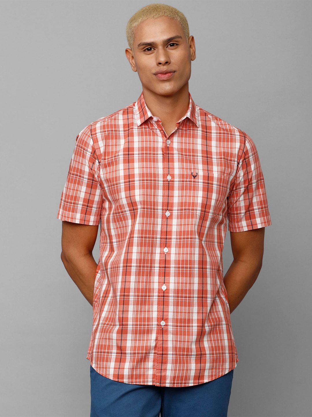 

Allen Solly Men Slim Fit Tartan Checks Cotton Casual Shirt, Orange