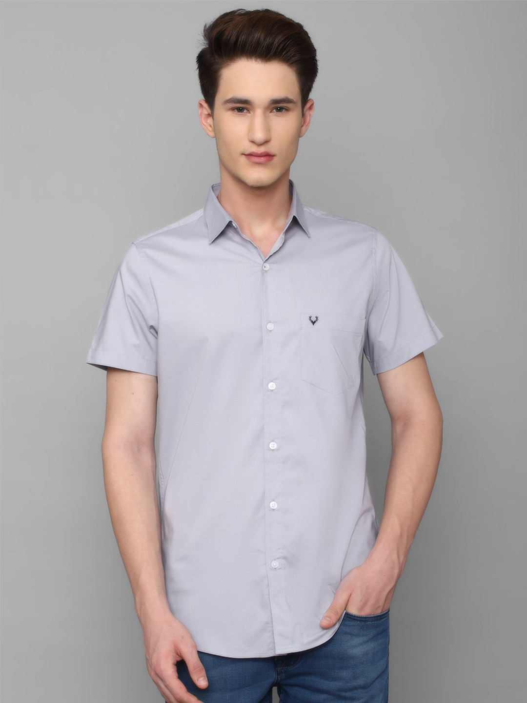 

Allen Solly Men Slim Fit Casual CottonShirt, Grey