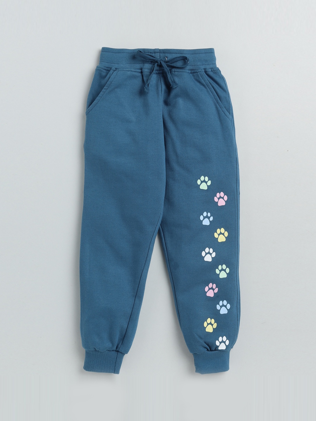 

Dear to Dad Girls Paw Printed Cotton Joggers, Blue