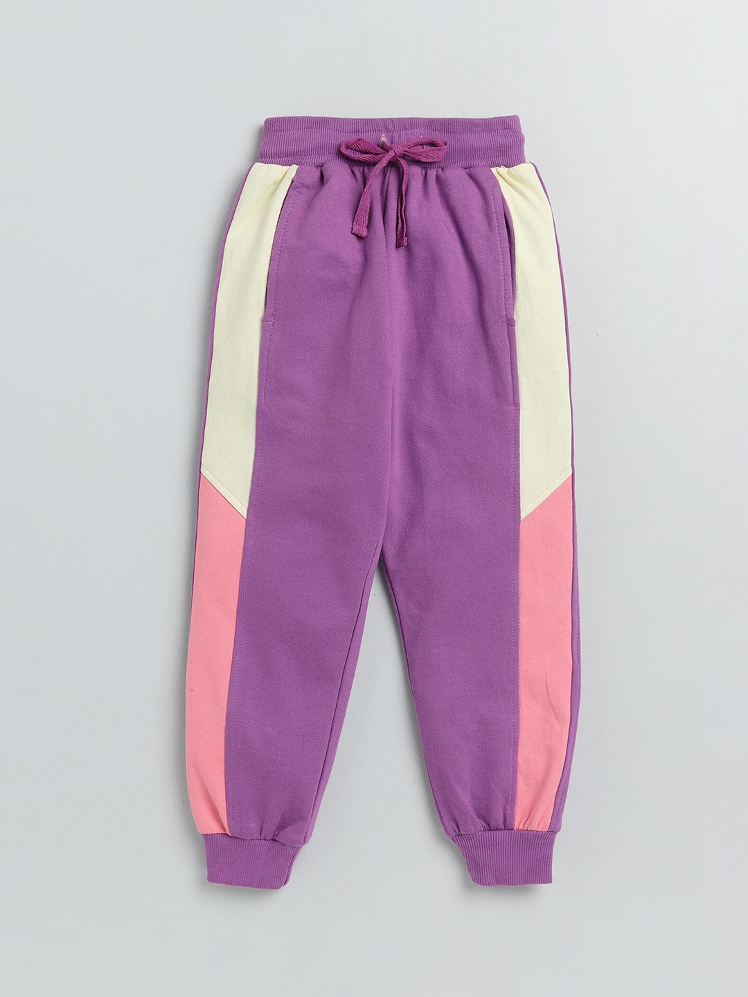 

Dear to Dad Girls Colourblocked Cotton Joggers, Purple
