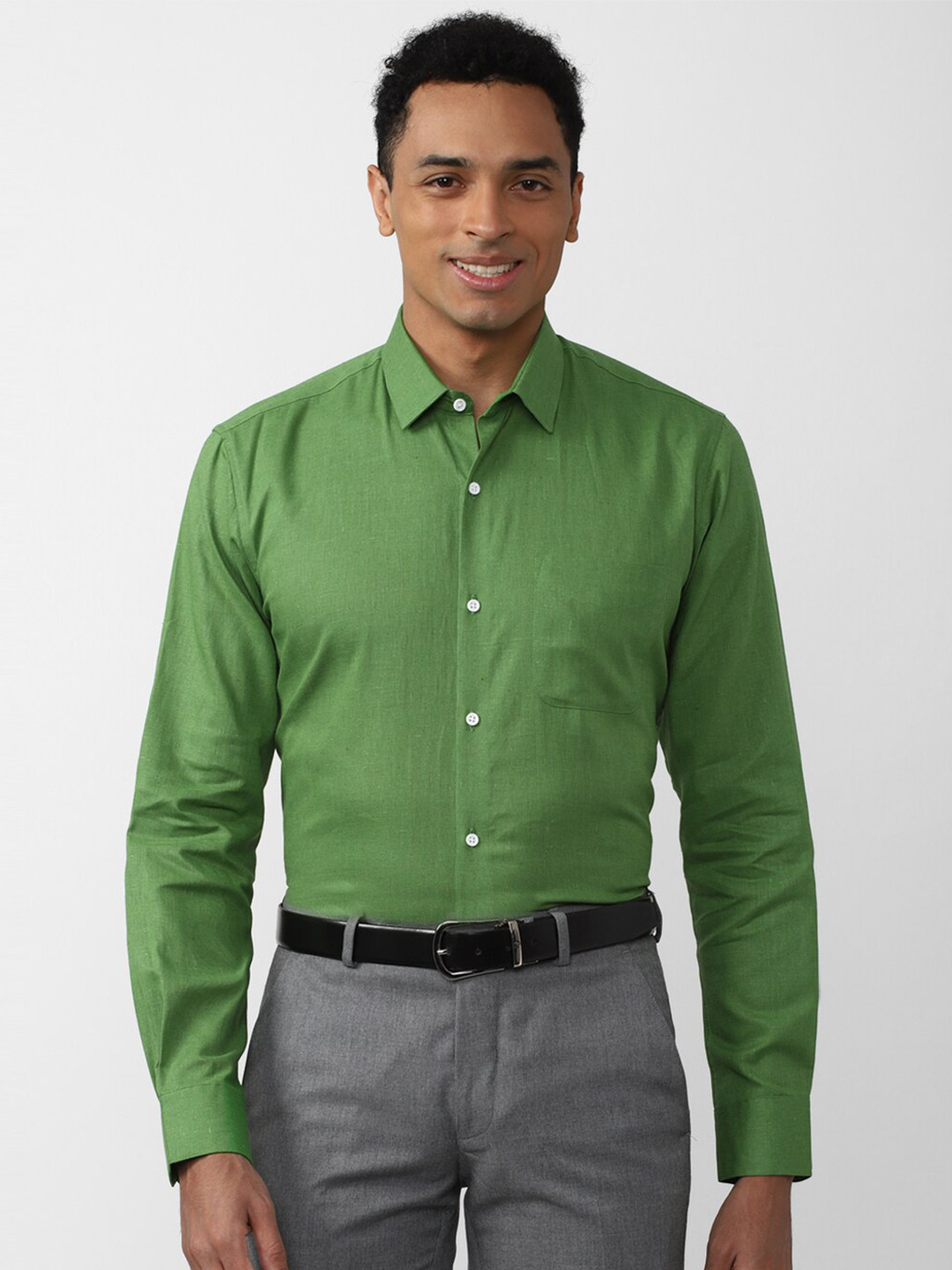 

Peter England Men Formal Linen Shirt, Green