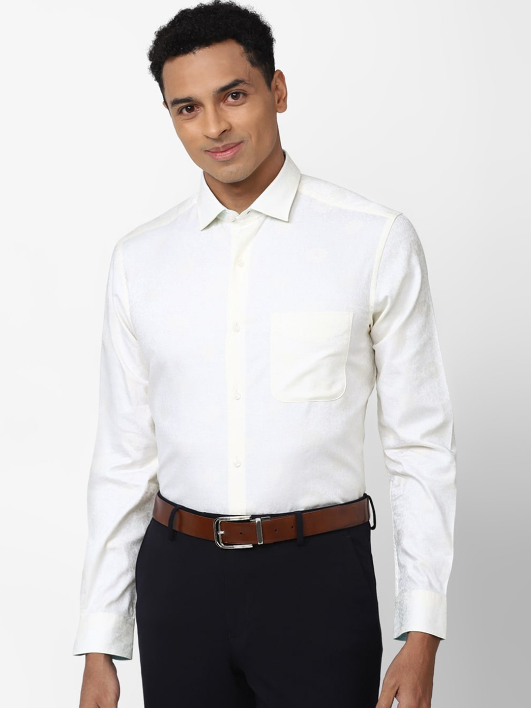 

Peter England Elite Men Floral Printed Cotton Formal Shirt, Cream