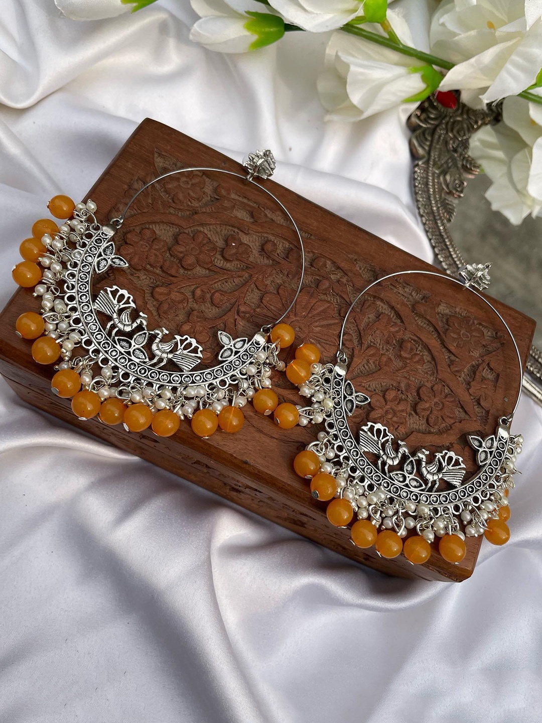 

Krelin Silver-Toned & Yellow Classic Chandbalis Earrings