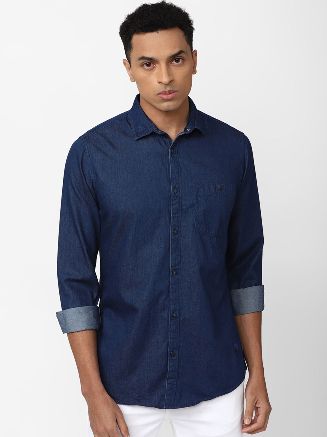

VAN HEUSEN DENIM LABS Men Cotton Slim Fit Casual Shirt, Navy blue