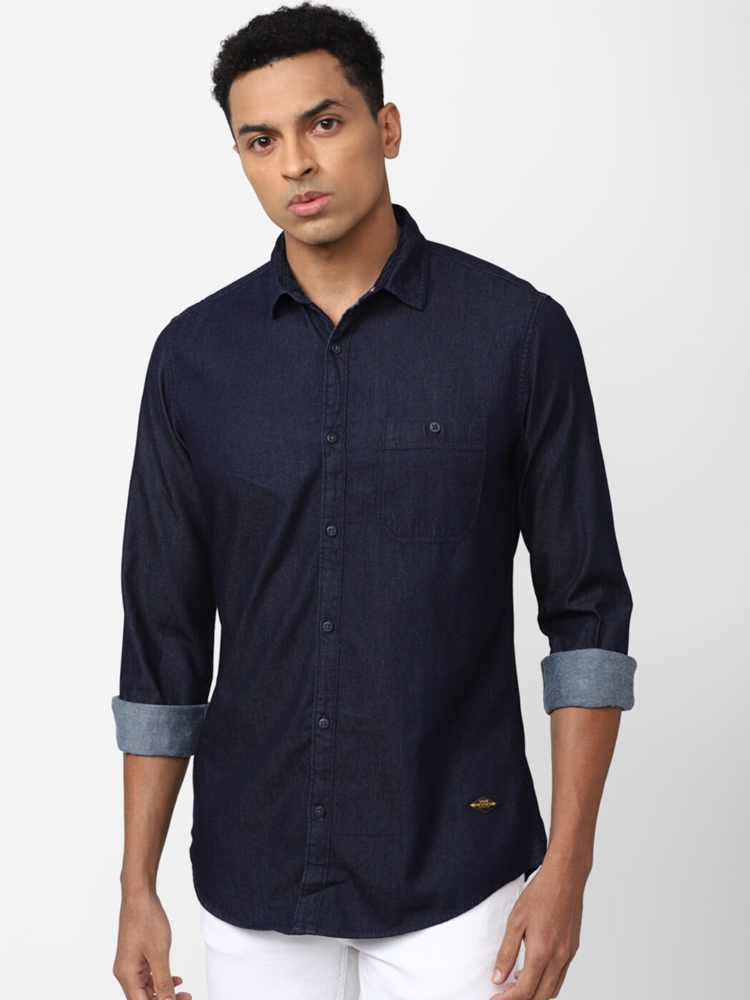

VAN HEUSEN DENIM LABS Men Cotton Casual Shirt, Navy blue