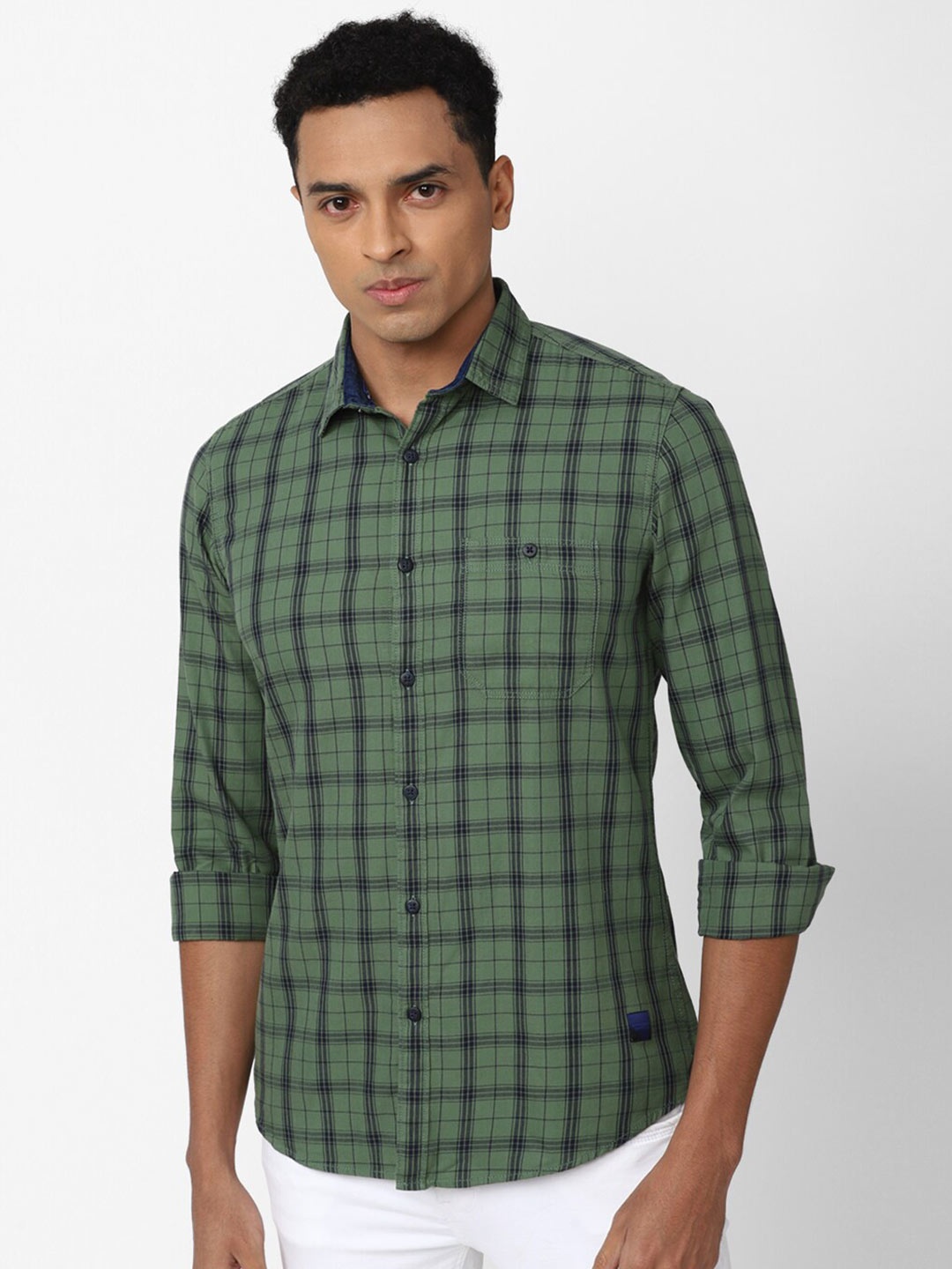 

VAN HEUSEN DENIM LABS Men Slim Fit Tartan Checks Cotton Casual Shirt, Green