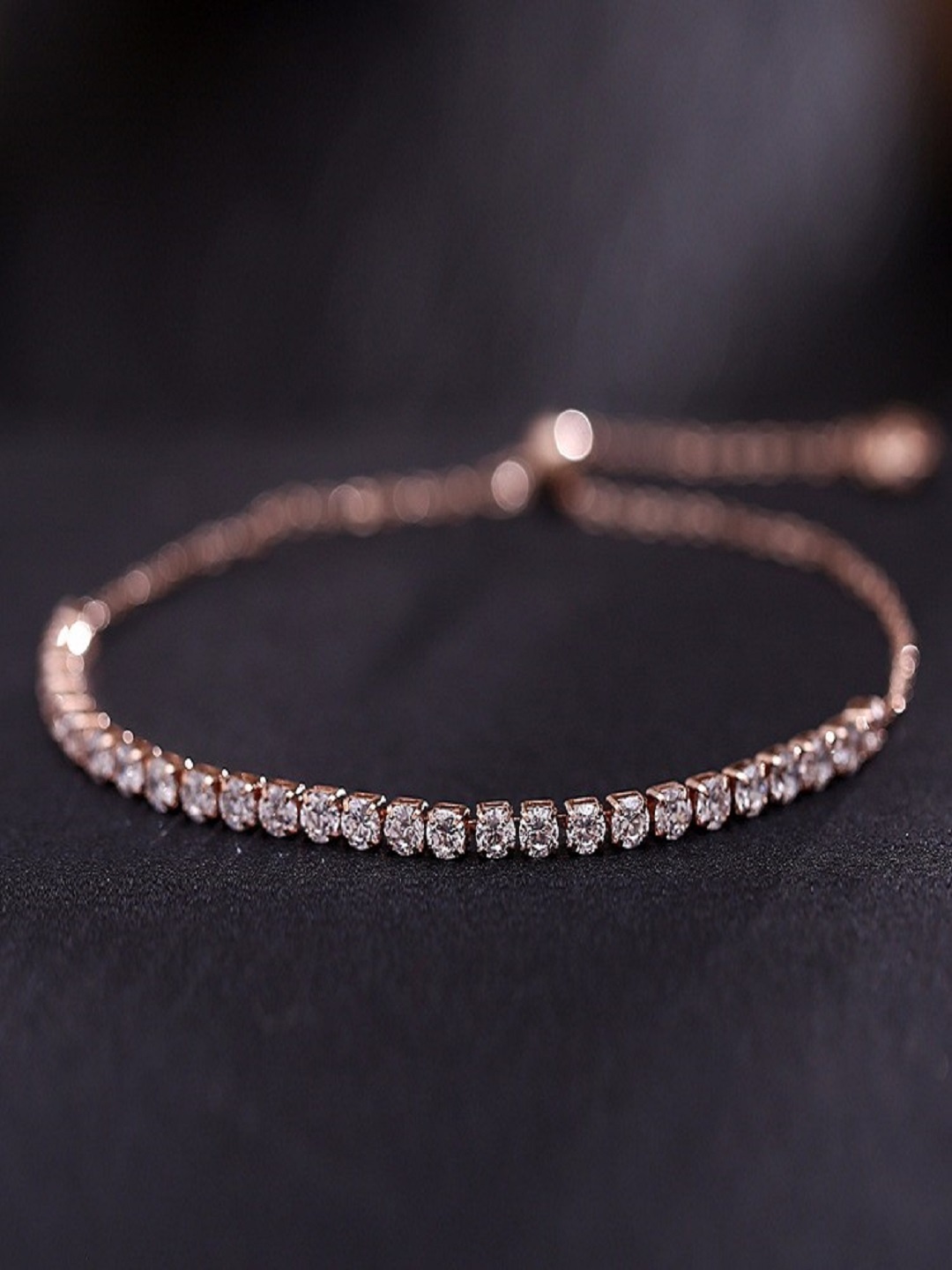 

OOMPH Rose Gold-Toned Metal Zirconia-Studded Link Bracelet